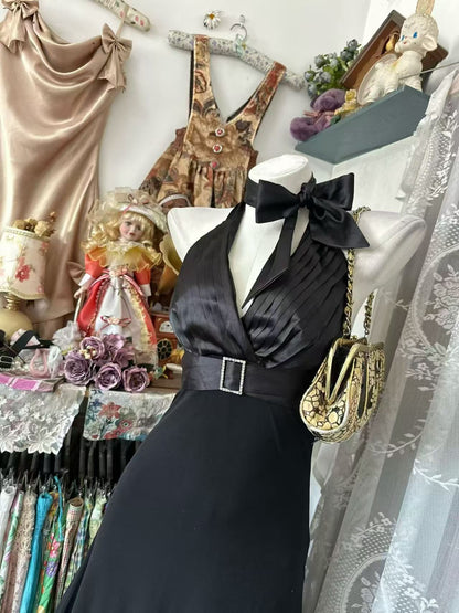 Halter V Neck Black Formal Prom Dress Mermaid Evening Gowns  P2091