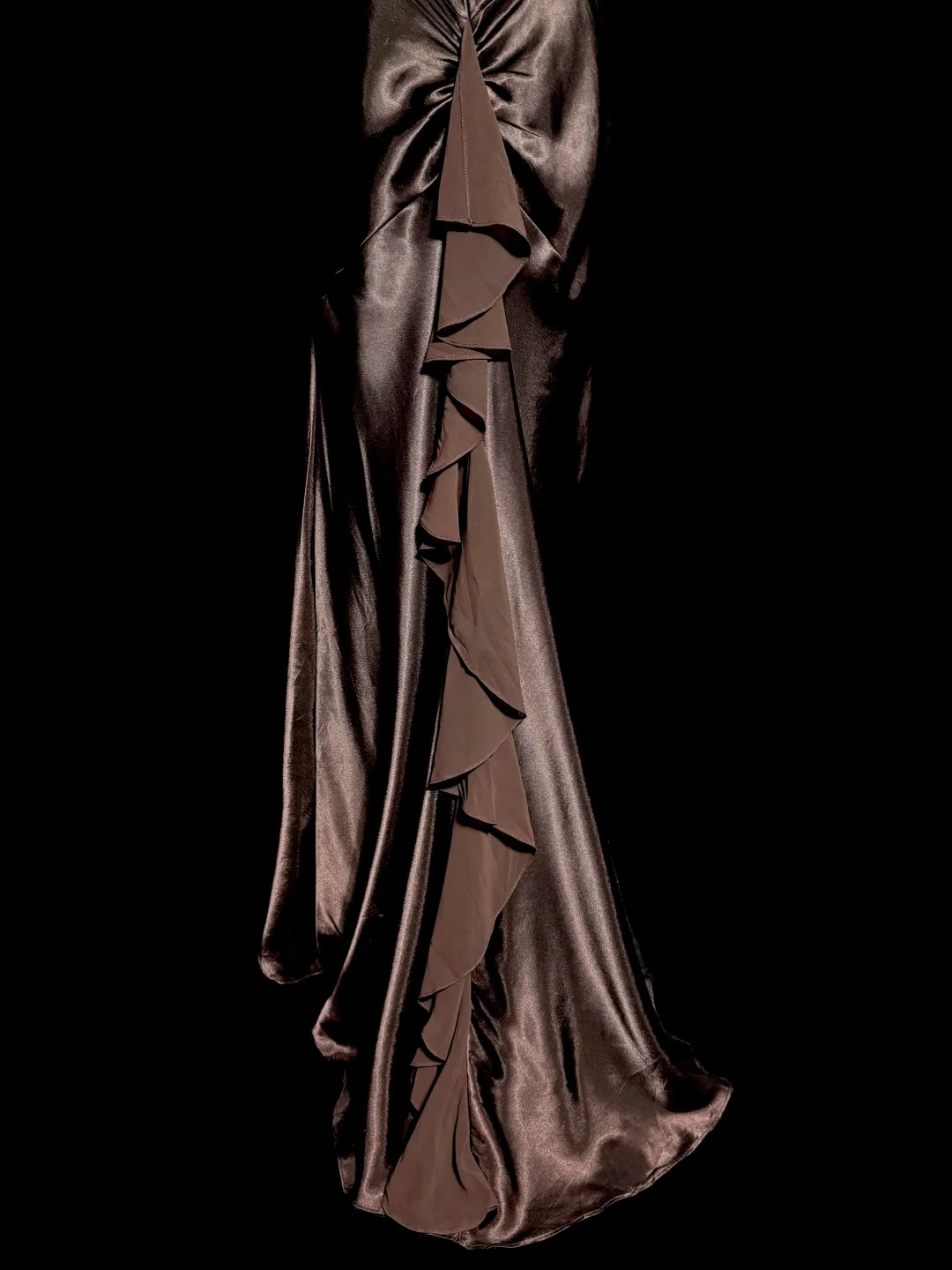 Halter V Neck Satin Prom Dress Ruffle Formal Party Dress  P146