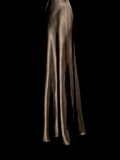 Halter V Neck Satin Prom Dress Ruffle Formal Party Dress  P146