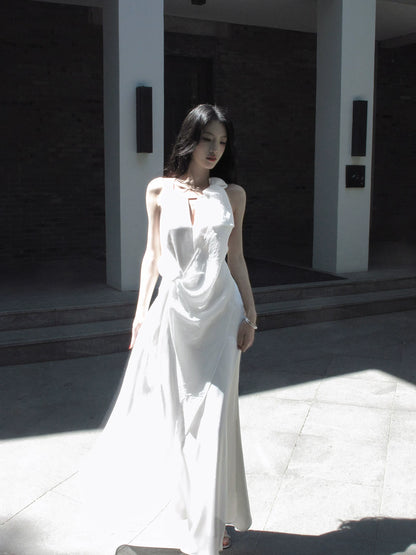 Halter White Mermaid Evening Dress  P1644
