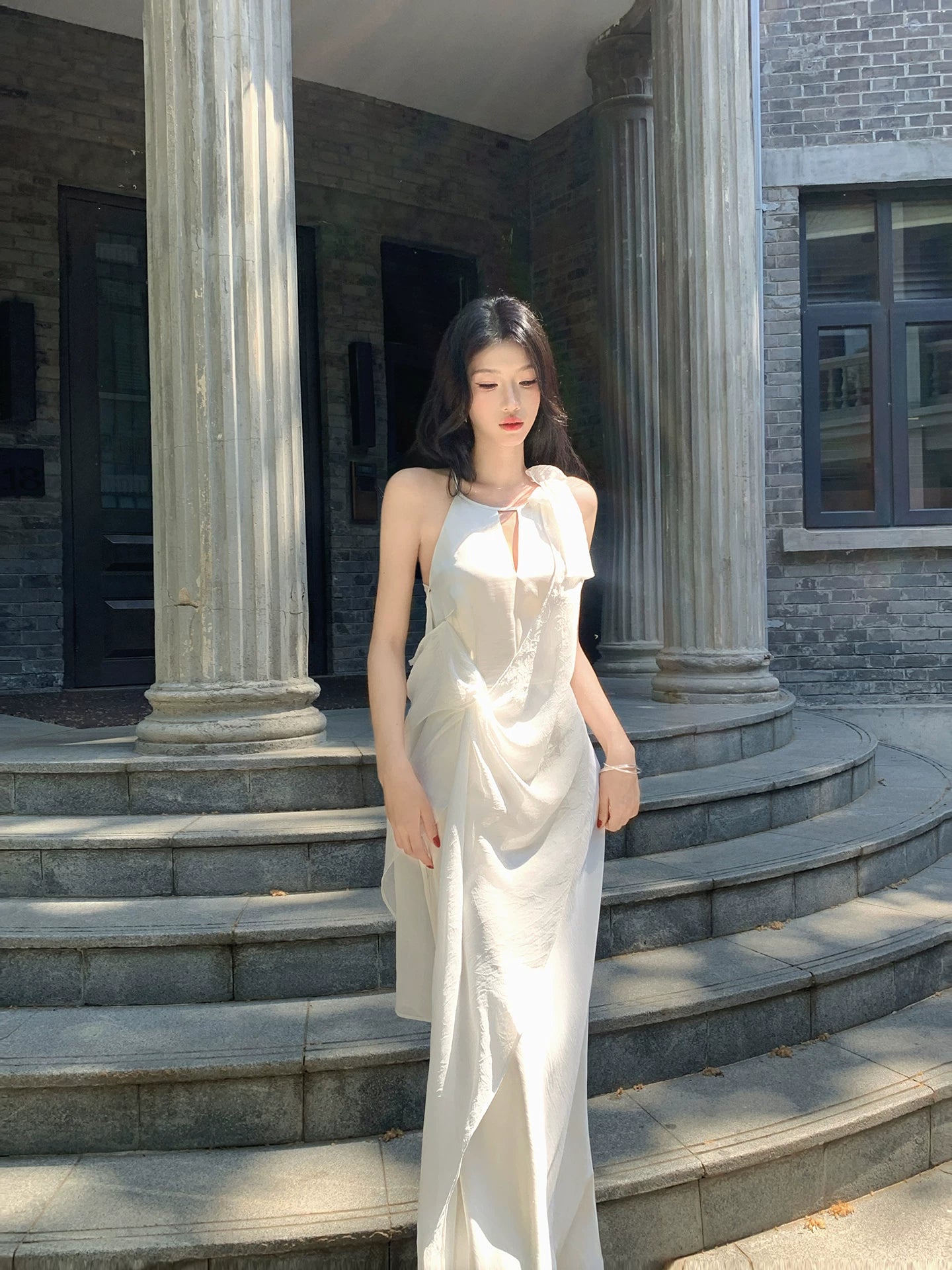 Halter White Mermaid Evening Dress  P1644
