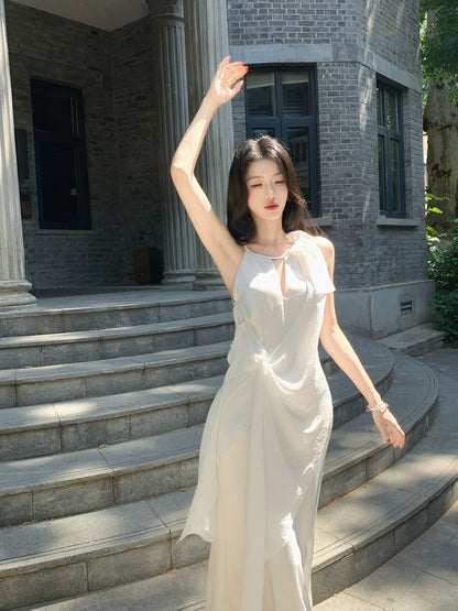 Halter White Mermaid Evening Dress  P1644
