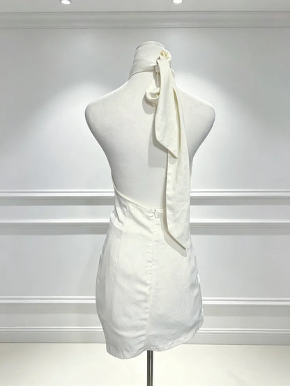 Halter White Sheath Graduation Dress Short Birthday Dress  P2396