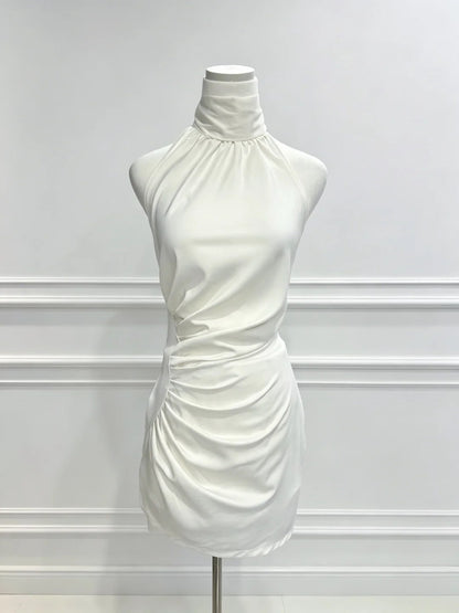 Halter White Sheath Graduation Dress Short Birthday Dress  P2396