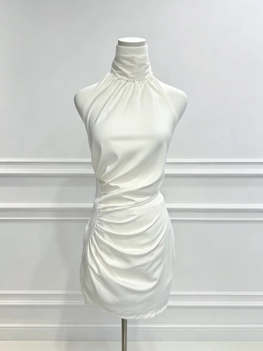 Halter White Sheath Graduation Dress Short Birthday Dress  P2396