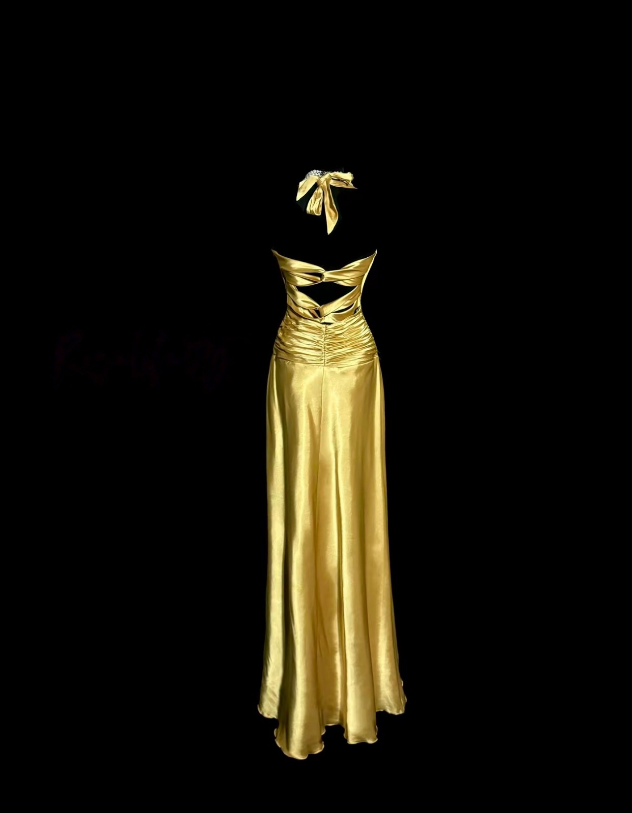 Halter Yellow Satin Prom Dress Formal Evening Dress   P1248