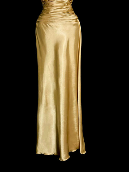 Halter Yellow Satin Prom Dress Formal Evening Dress   P1248
