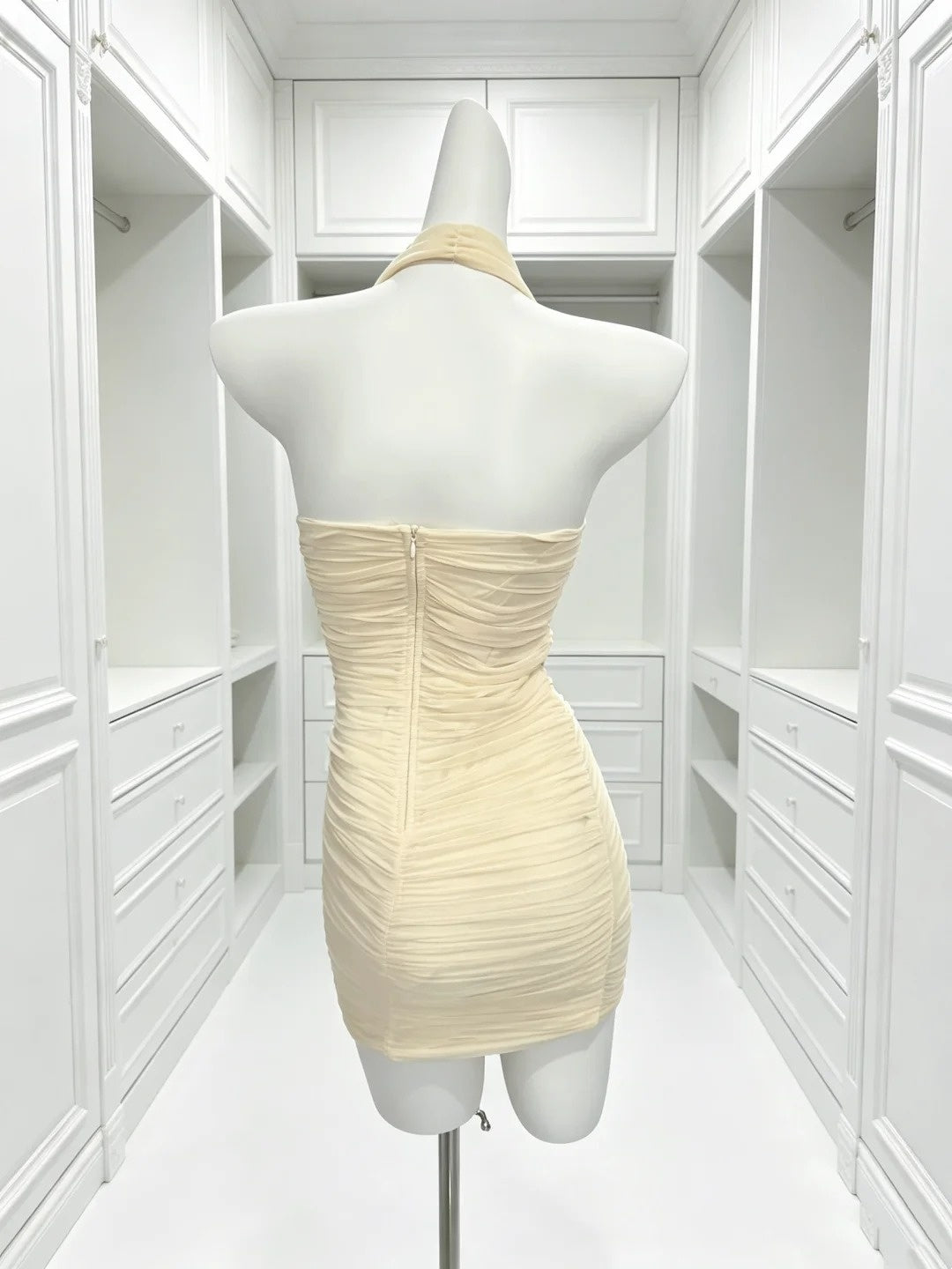 Halter Yellow Sheath Pleated Homecoming Dress  P2404