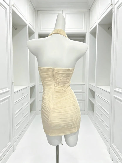 Halter Yellow Sheath Pleated Homecoming Dress  P2404