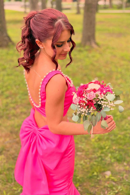 Hot Pink Two-Piece Mermaid Long Dress With Pearl  P2470