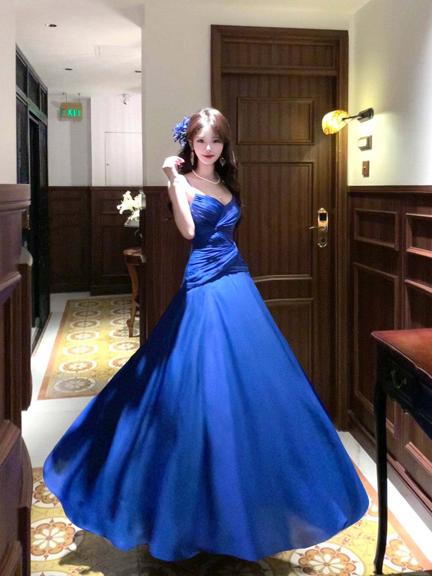 Irregular Blue Spaghetti Strap Prom  Dress A Line Formal Party Gown  P745