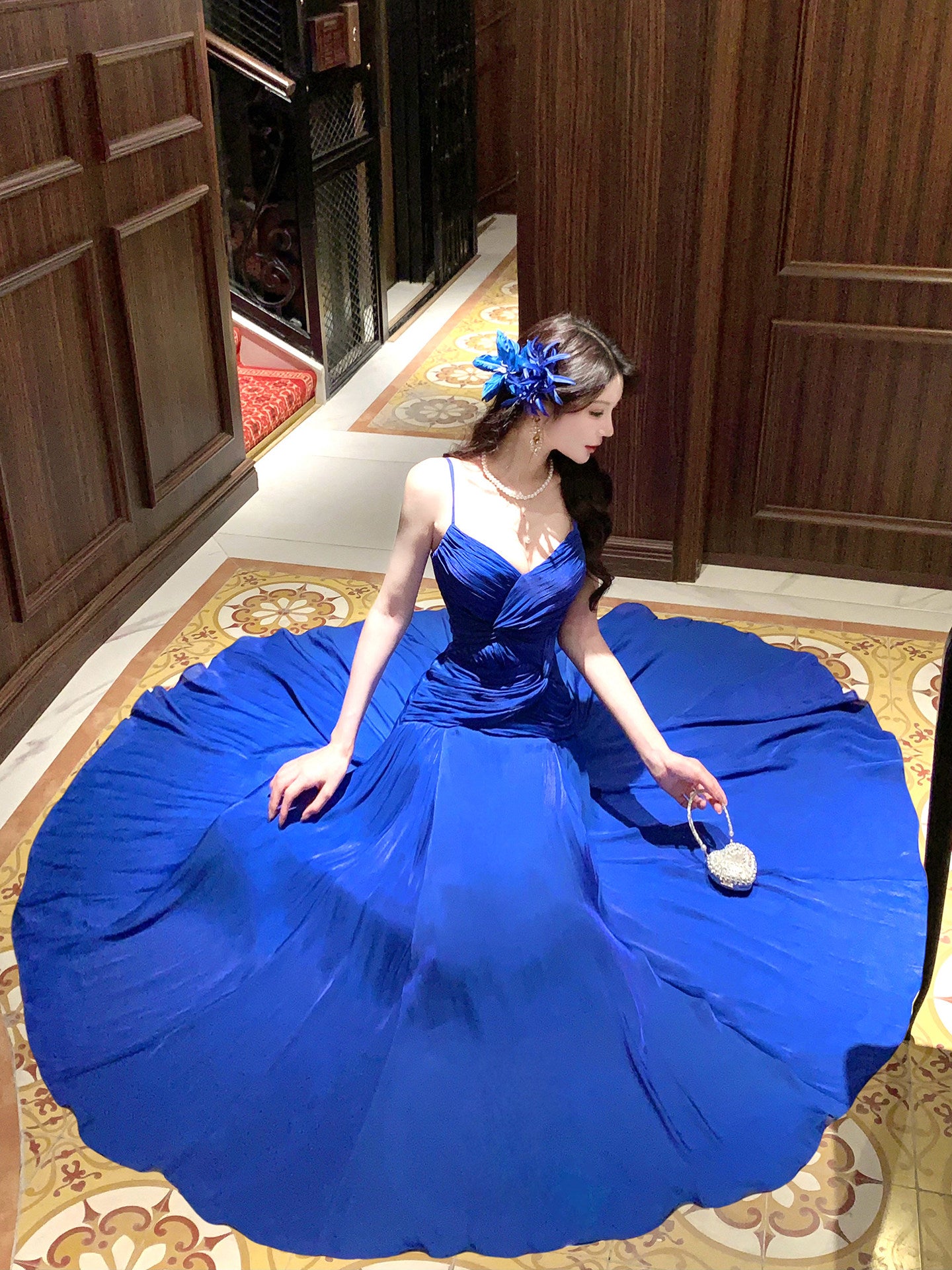 Irregular Blue Spaghetti Strap Prom  Dress A Line Formal Party Gown  P745
