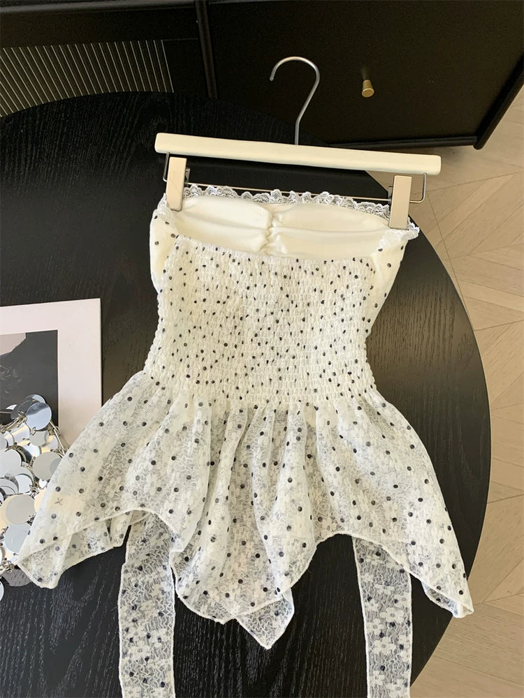 Irregular Polka-dot Strapless Top  L133