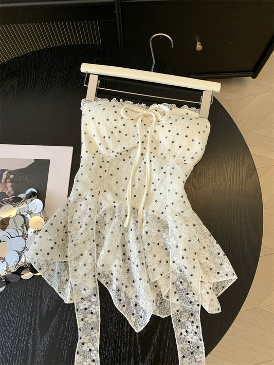 Irregular Polka-dot Strapless Top  L133