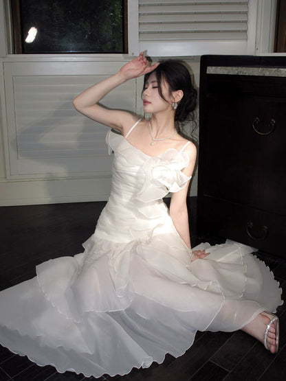 Irregular Ruffled  A Line Wedding Dress Chiffon Formal Dress  P1658