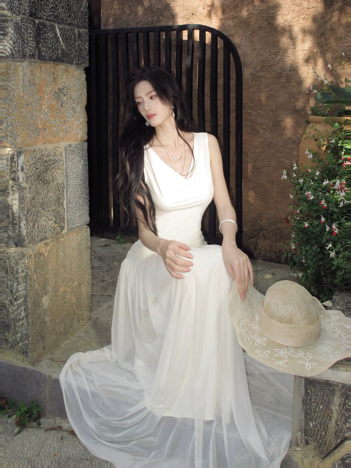 Ivory Chiffon Evening Dress Elegant  Wedding Dress  P1286
