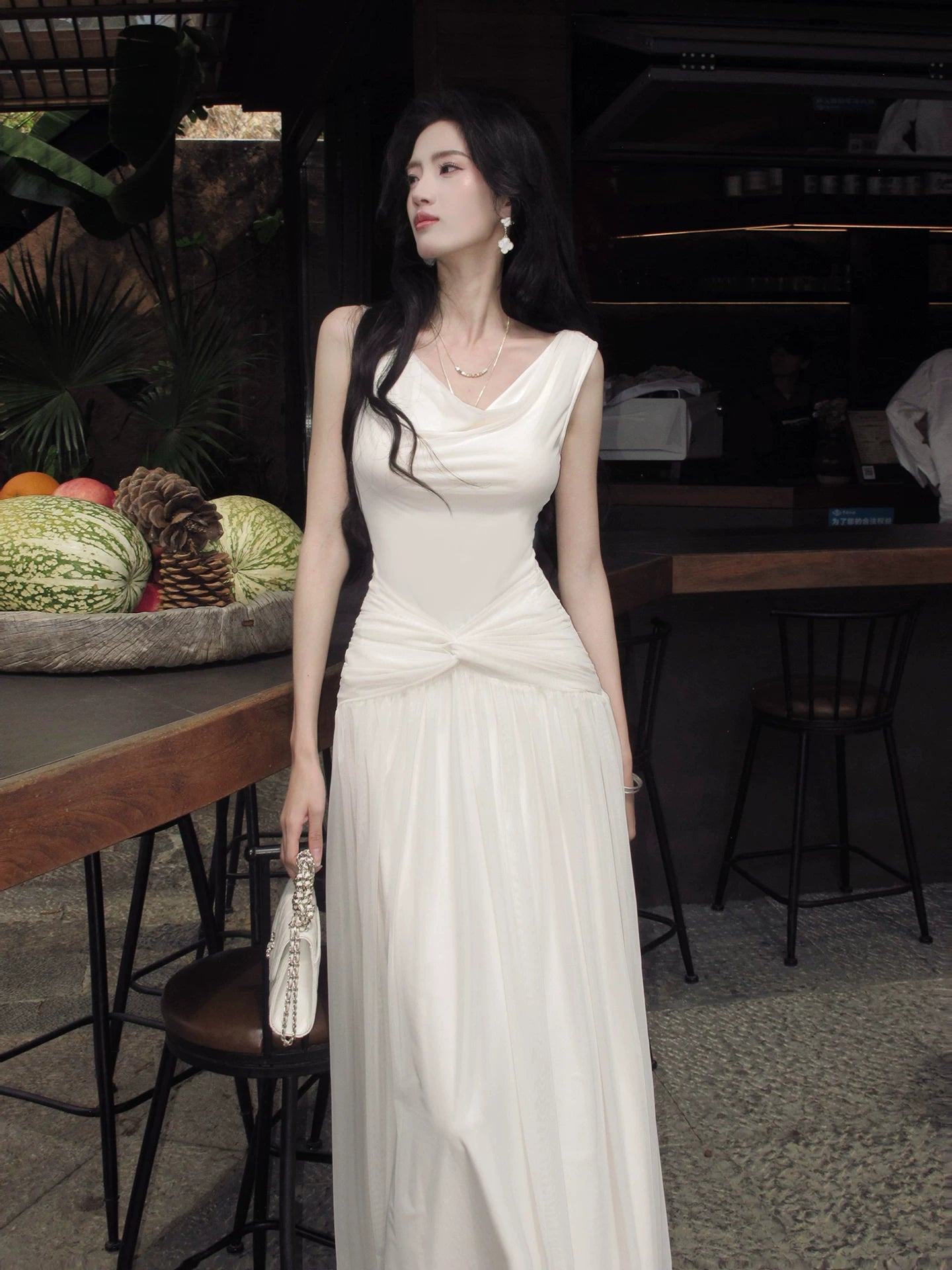 Ivory Chiffon Evening Dress Elegant  Wedding Dress  P1286