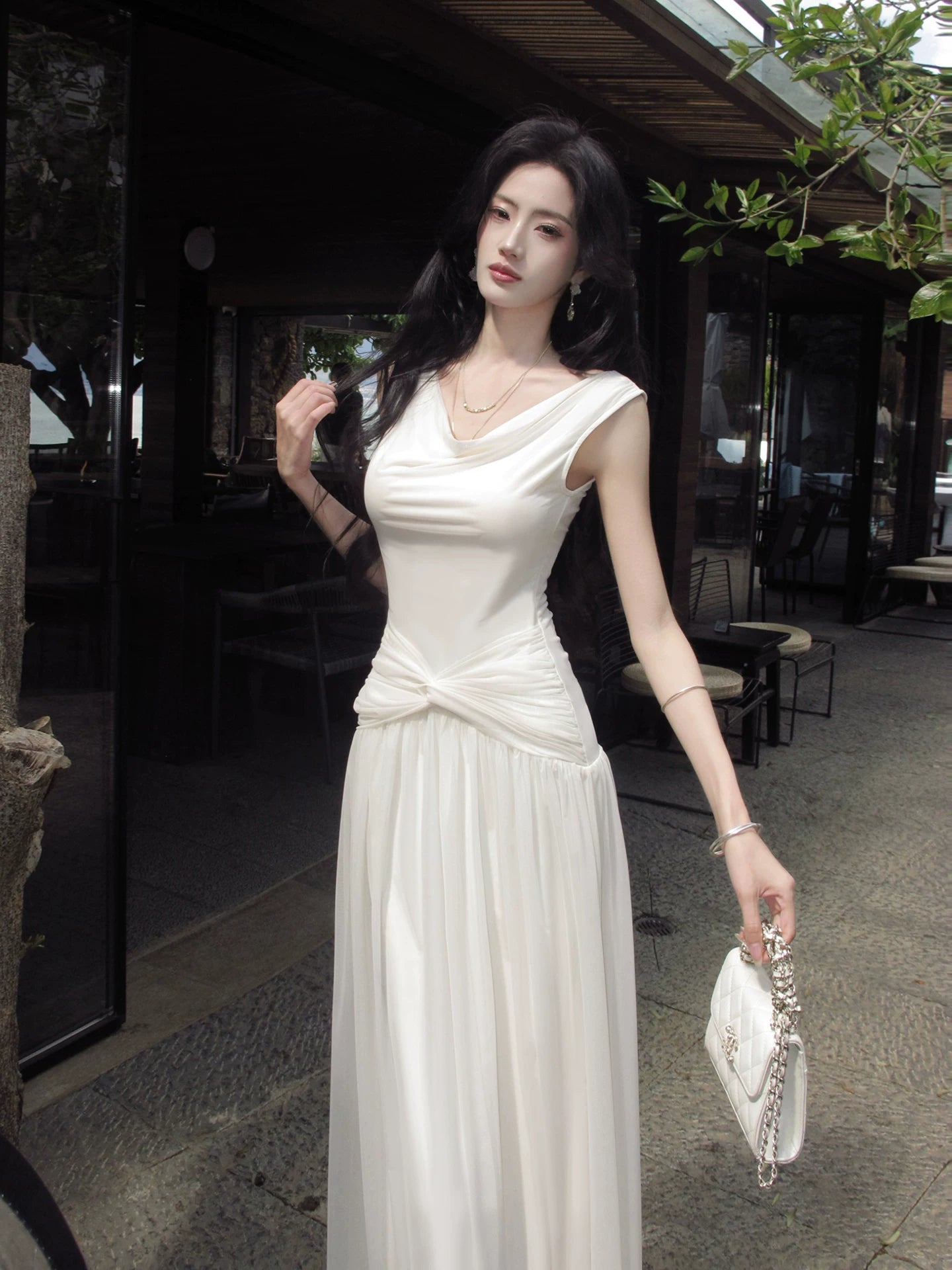 Ivory Chiffon Evening Dress Elegant  Wedding Dress  P1286