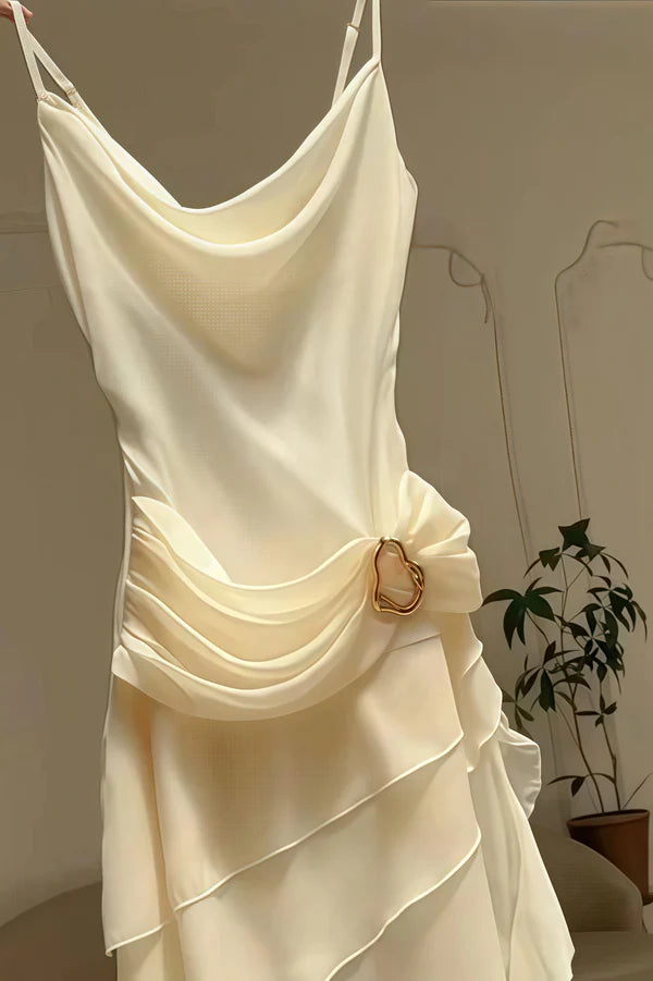 Ivory Chiffon Ruffled Prom Dress Elegant Graduation Dress  P1081