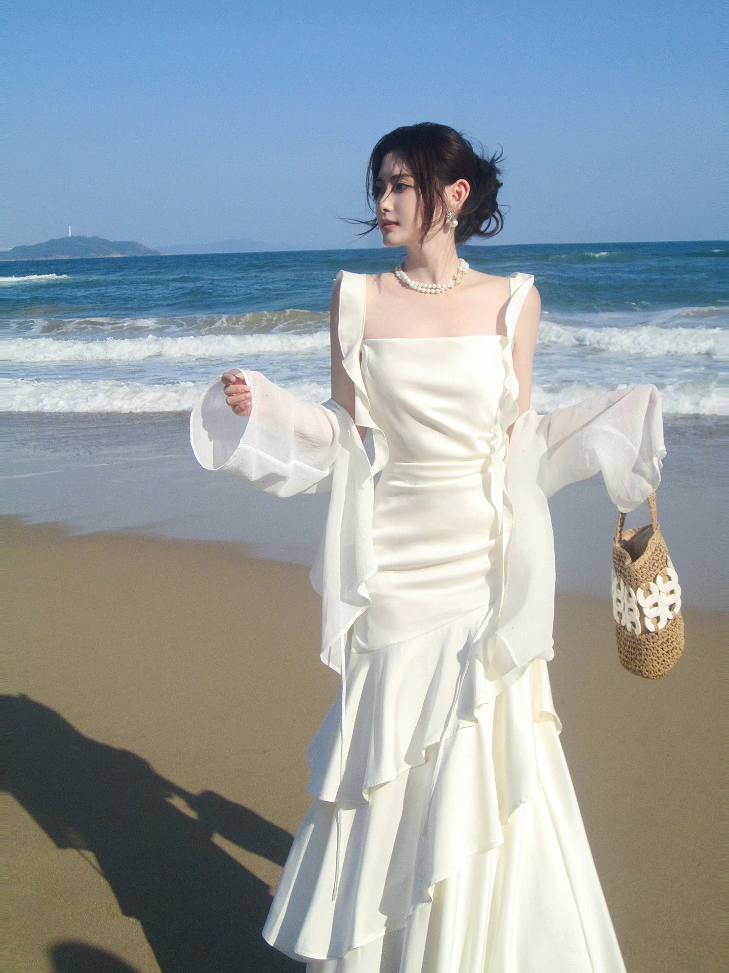 Ivory Layered Graduation Dress Ruffled Birthday Gown  P1522