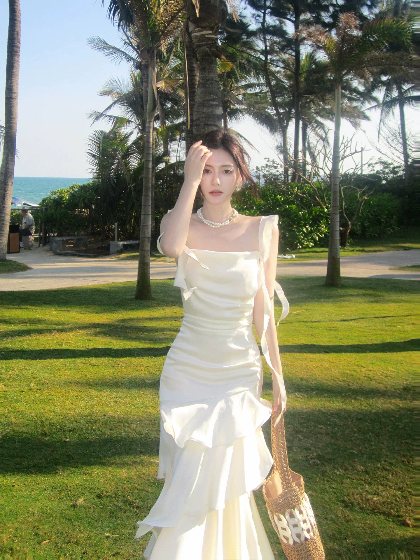 Ivory Layered Graduation Dress Ruffled Birthday Gown  P1522
