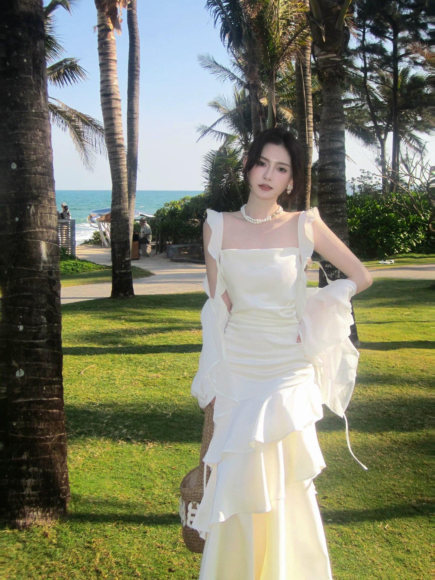 Ivory Layered Graduation Dress Ruffled Birthday Gown  P1522