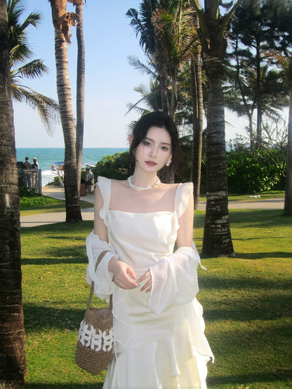 Ivory Layered Graduation Dress Ruffled Birthday Gown  P1522