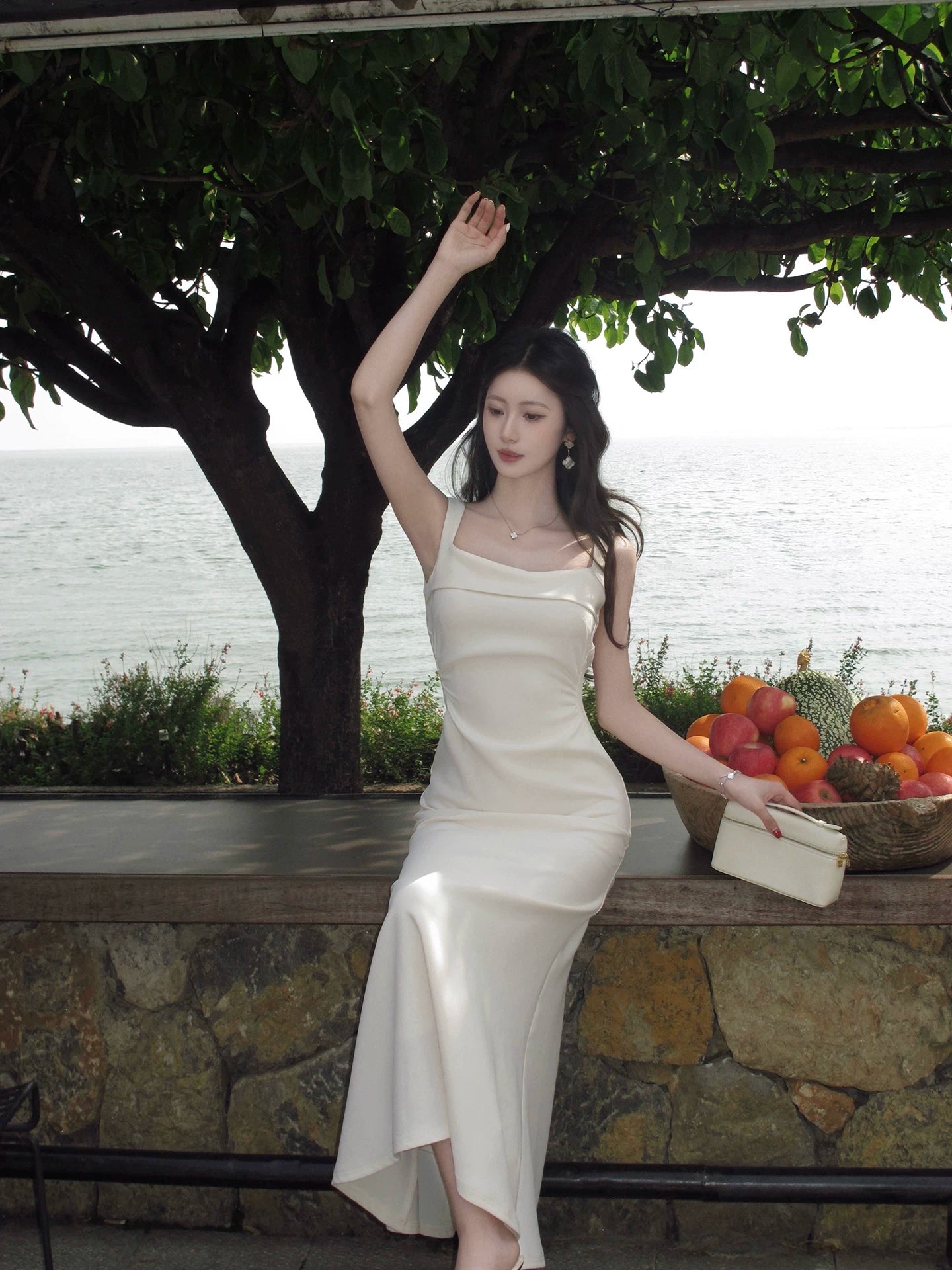 Ivory Mermaid Satin Wedding Dress Elegant Evening Dress  P1281