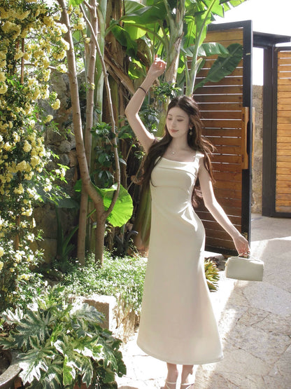 Ivory Mermaid Satin Wedding Dress Elegant Evening Dress  P1281