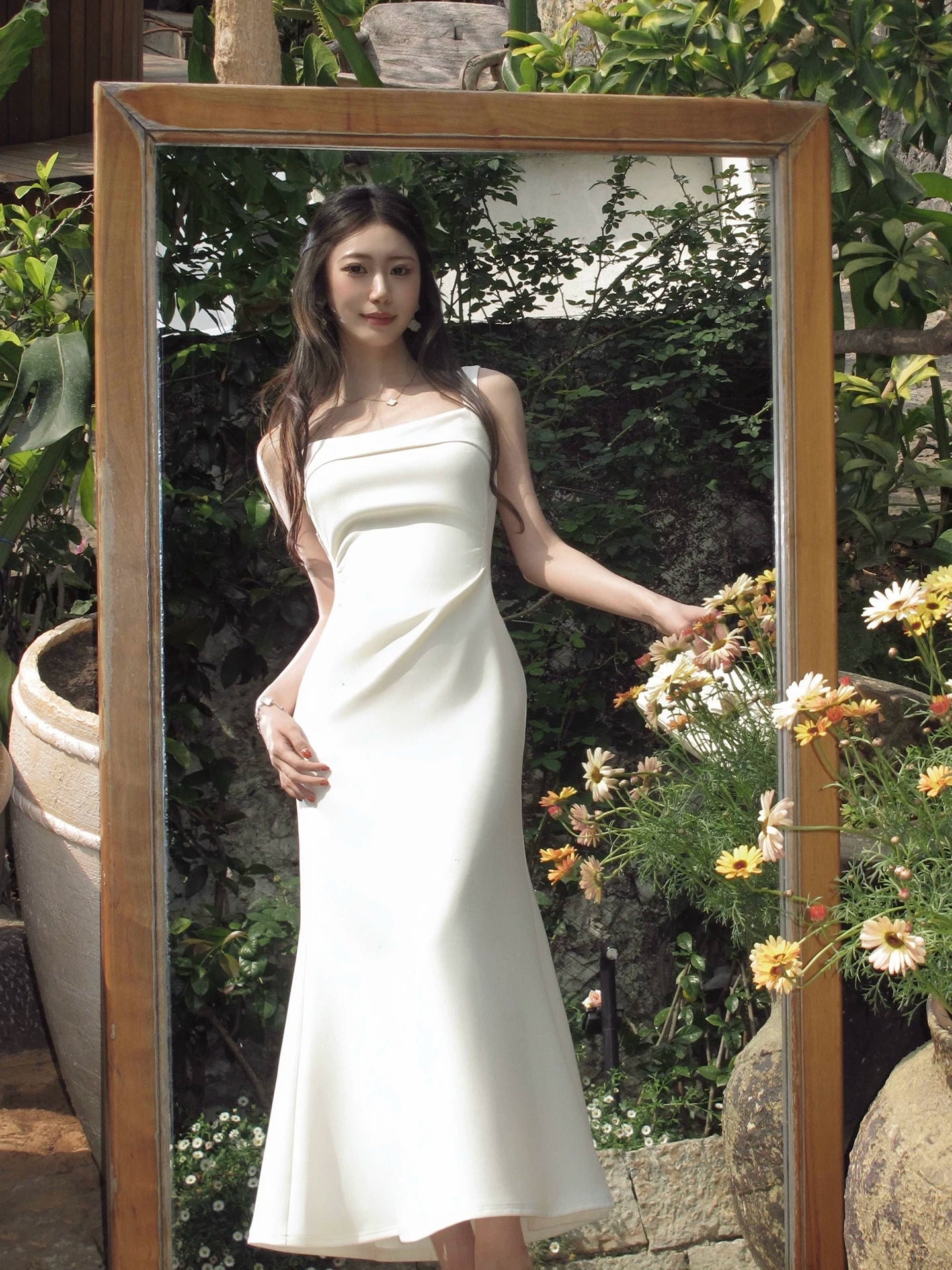 Ivory Mermaid Satin Wedding Dress Elegant Evening Dress  P1281