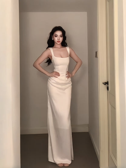 Ivory Sheath Satin Evening Dress Elegant Wedding Dress  P760
