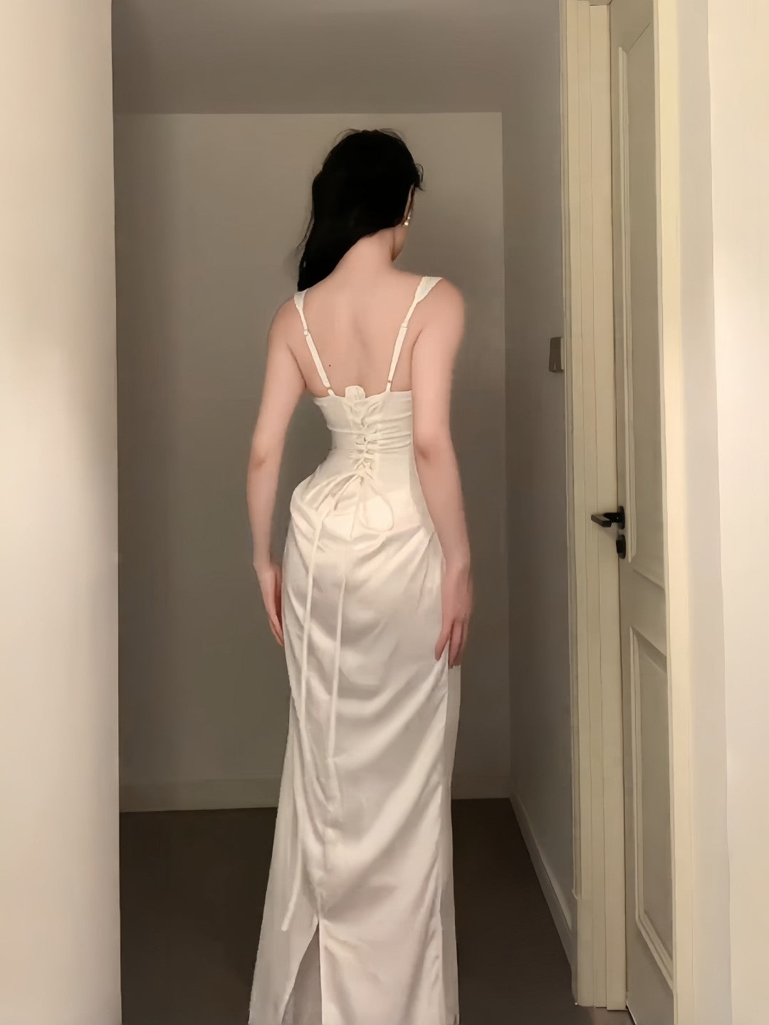 Ivory Sheath Satin Evening Dress Elegant Wedding Dress  P760