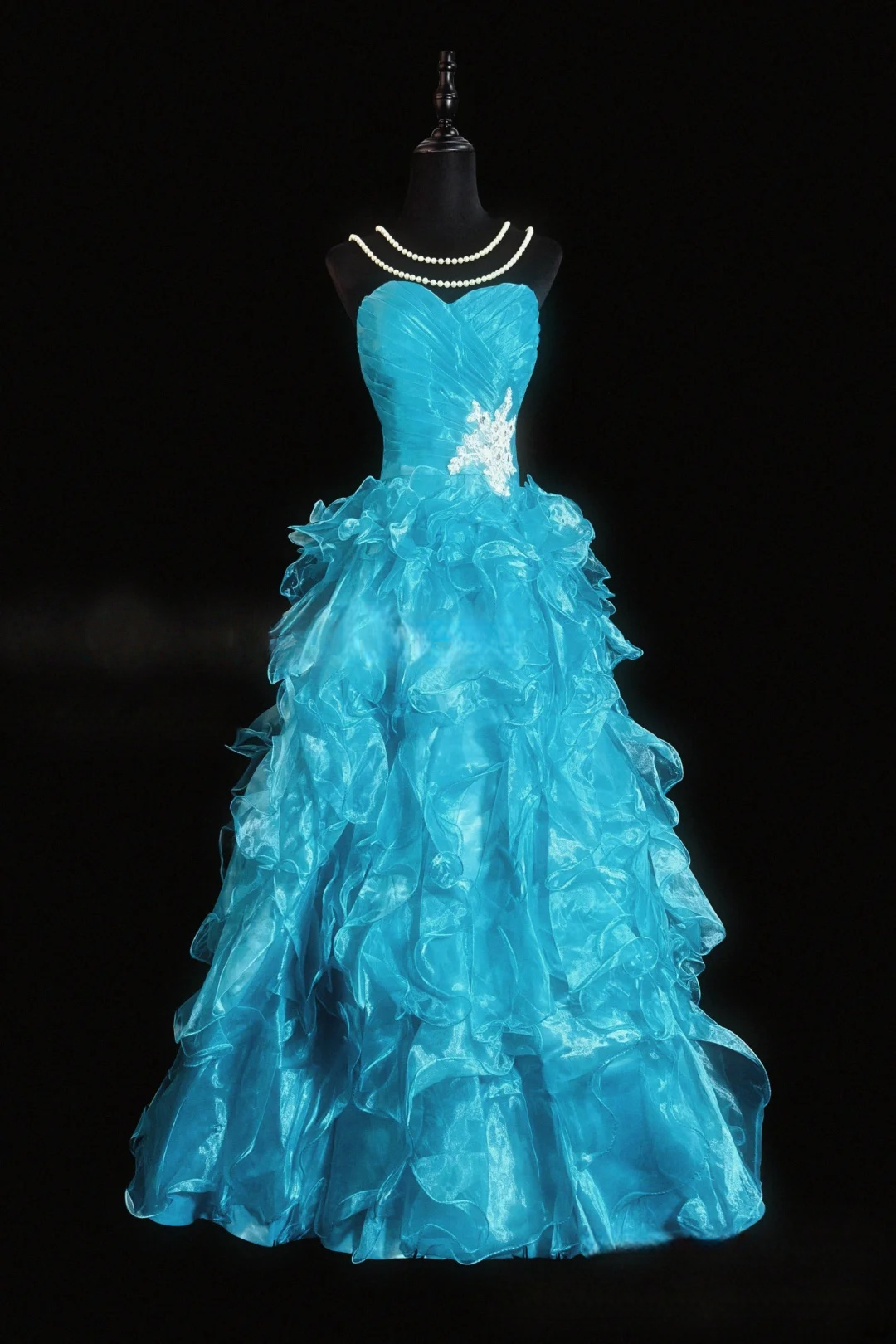 Sweetheart Blue Ruffled Prom Dress A Line Organza Formal Dress P511