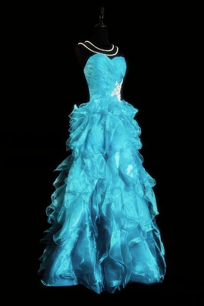 Sweetheart Blue Ruffled Prom Dress A Line Organza Formal Dress P511