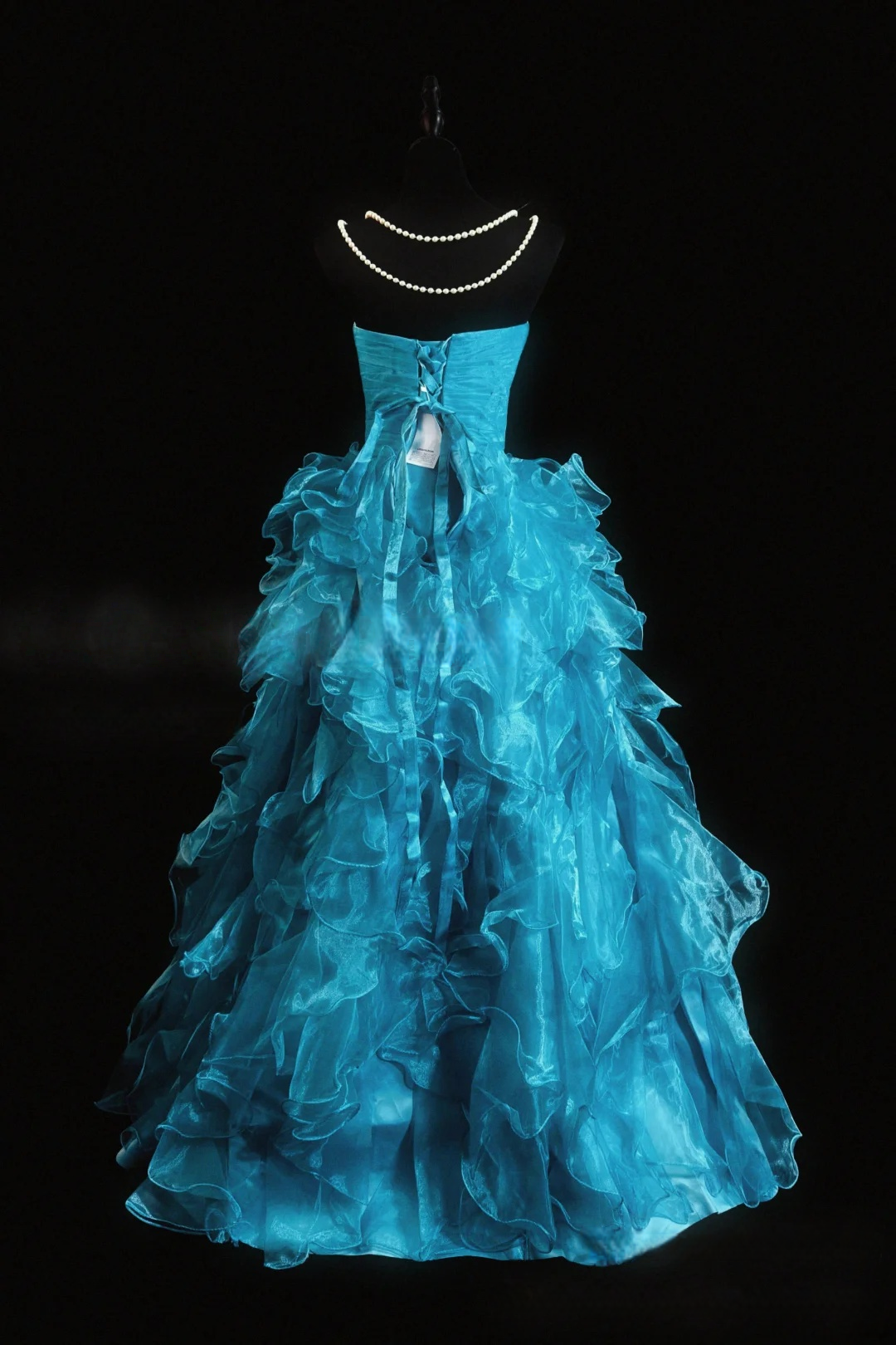 Sweetheart Blue Ruffled Prom Dress A Line Organza Formal Dress P511