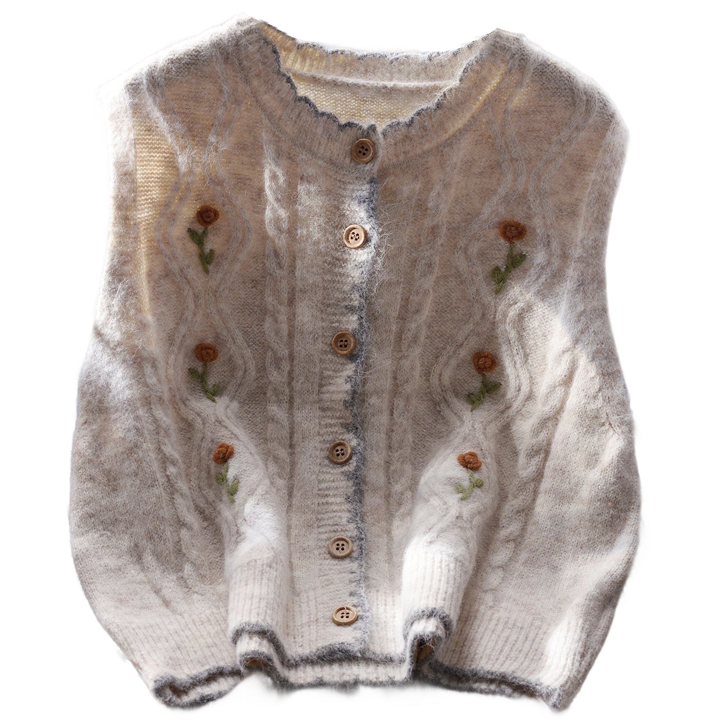Short Plant Flower Round Neck Knit Vest for Women Sleeveless Autumn  Sweater  L26