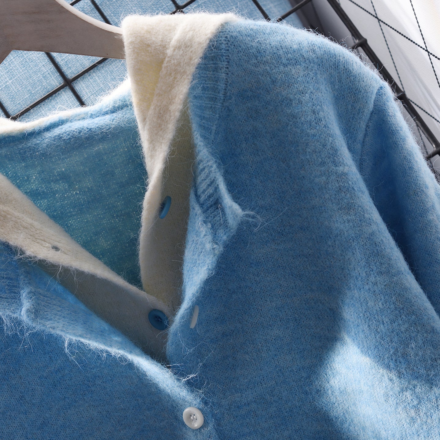 Hooded Blue Sweater Cardigan Women's Loose Autumn Knitted Top L12