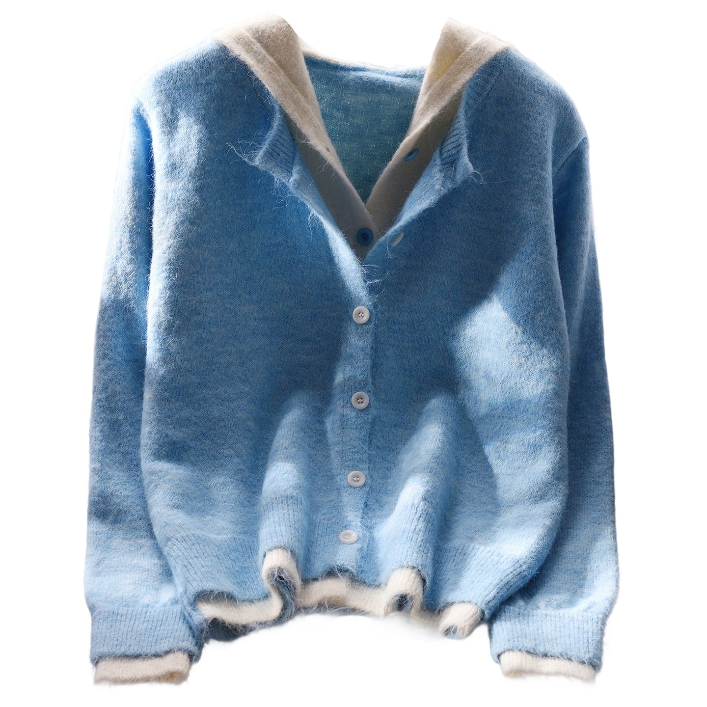 Hooded Blue Sweater Cardigan Women's Loose Autumn Knitted Top L12