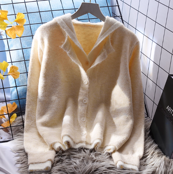 Hooded Blue Sweater Cardigan Women's Loose Autumn Knitted Top L12