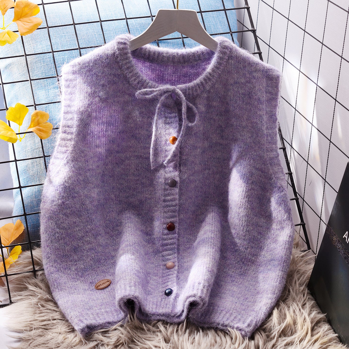 Round Neck Knitted Vest Autumn Purple Sleeveless Sweater Top L13