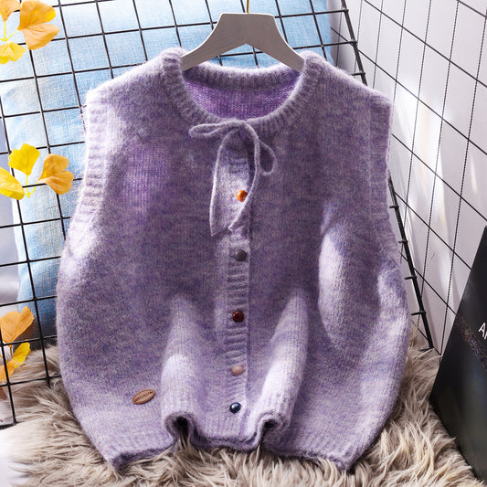 Round Neck Knitted Vest Autumn Purple Sleeveless Sweater Top L13