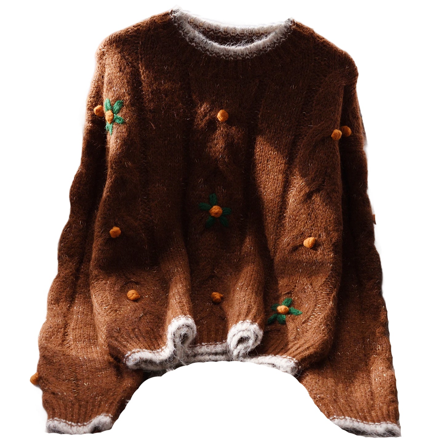 Women  Loose 3D Decorated Crew Neck Sweate  Sweet Knitted Top for Autumn L15