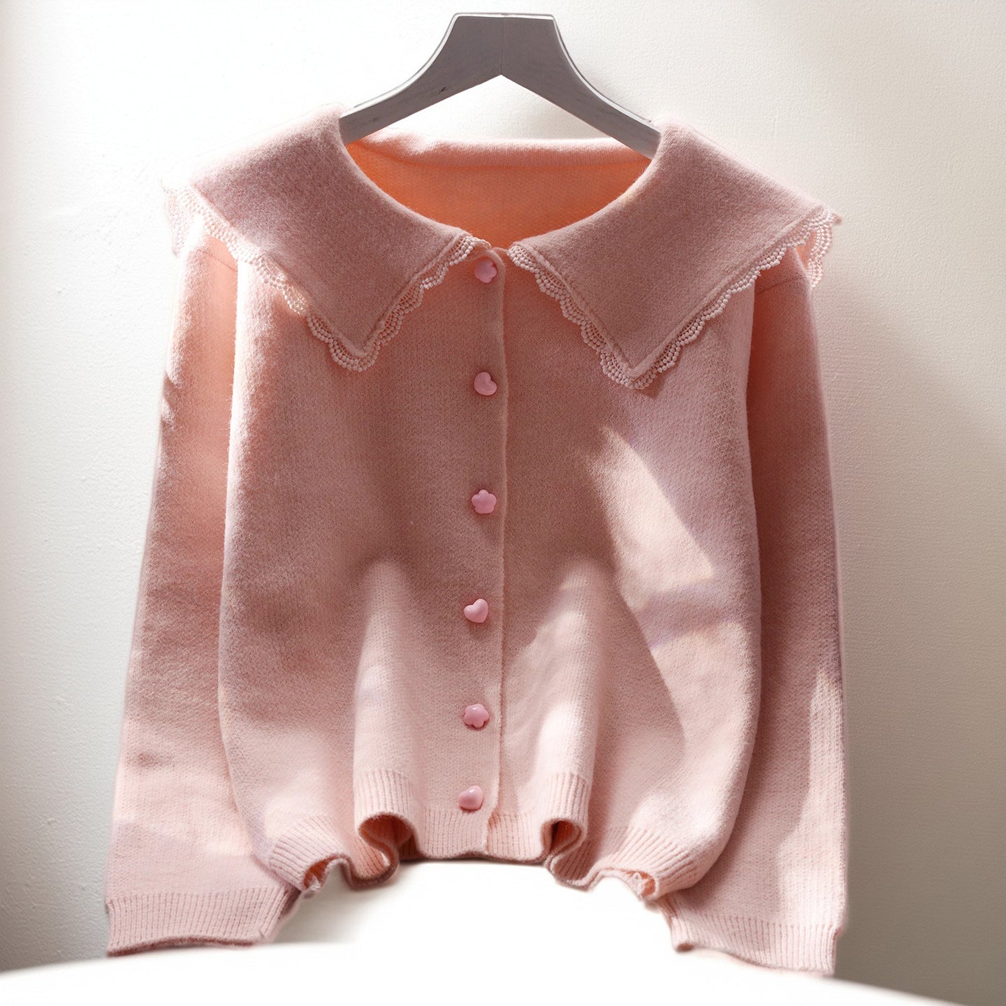 Women's Loose Lace Doll Collar Sweater Coat  Sweet Knitted Top for Autumn L16