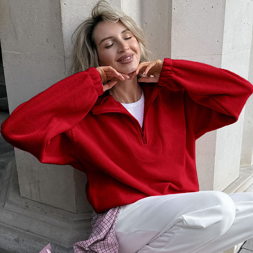French Style Women Sweatshirt New Autumn  Solid Color Top L2