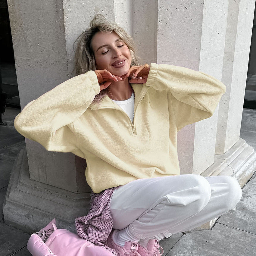 French Style Women Sweatshirt New Autumn  Solid Color Top L2