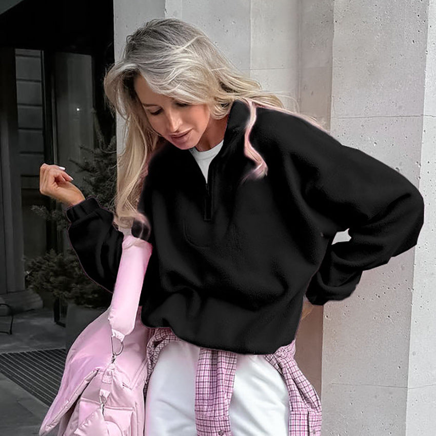 French Style Women Sweatshirt New Autumn  Solid Color Top L2
