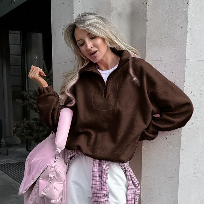 French Style Women Sweatshirt New Autumn  Solid Color Top L2
