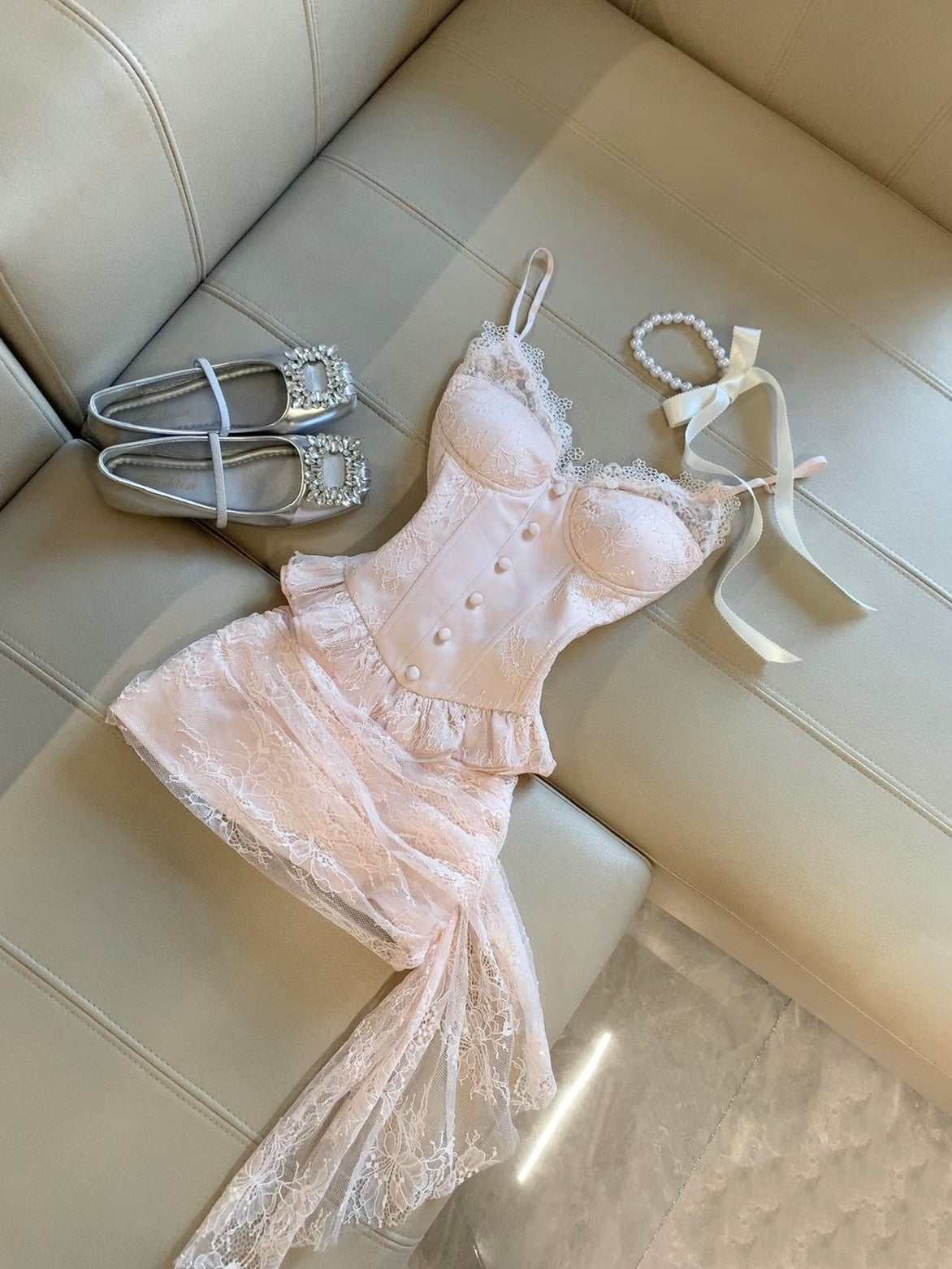 Sheath Pink Lace Short Skirt Birthday Dress 2 Pcs Set  L20