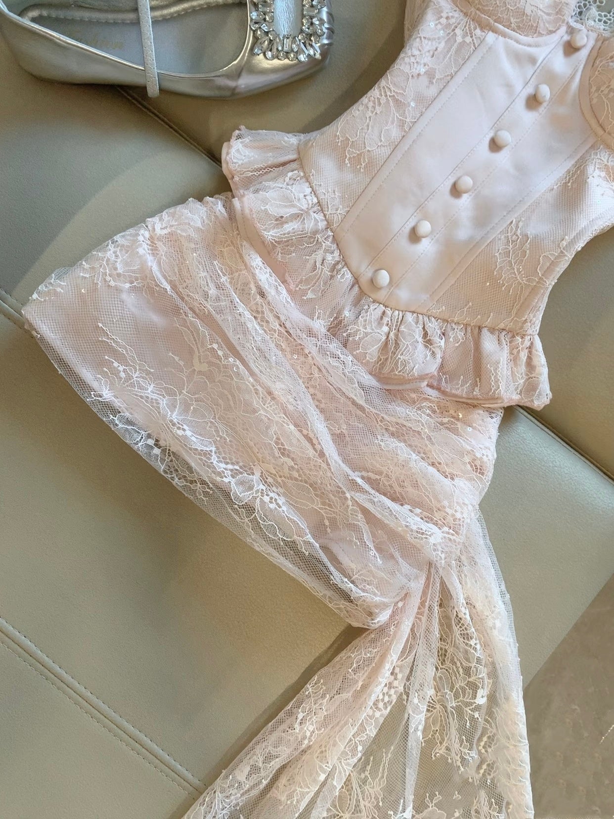 Sheath Pink Lace Short Skirt Birthday Dress 2 Pcs Set  L20