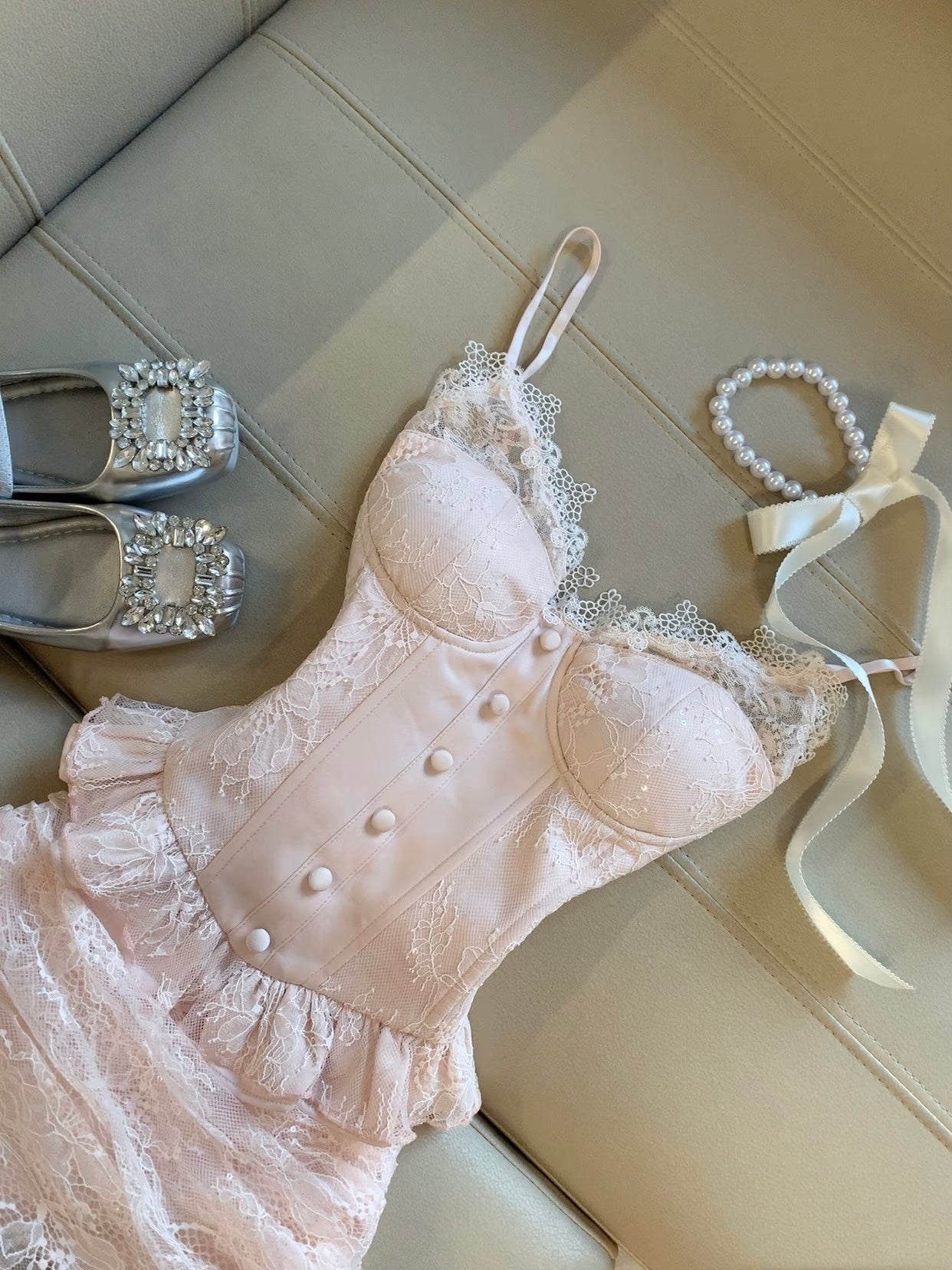 Sheath Pink Lace Short Skirt Birthday Dress 2 Pcs Set  L20